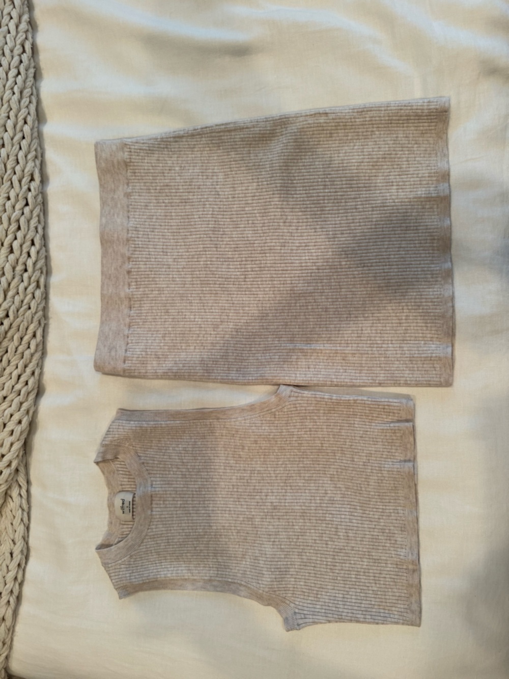 Aritzia Wilfred Beige Ribbed Knit Tank & Skirt Set